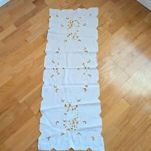 Elegant White Table Runner Hand Embroidery White Cotton